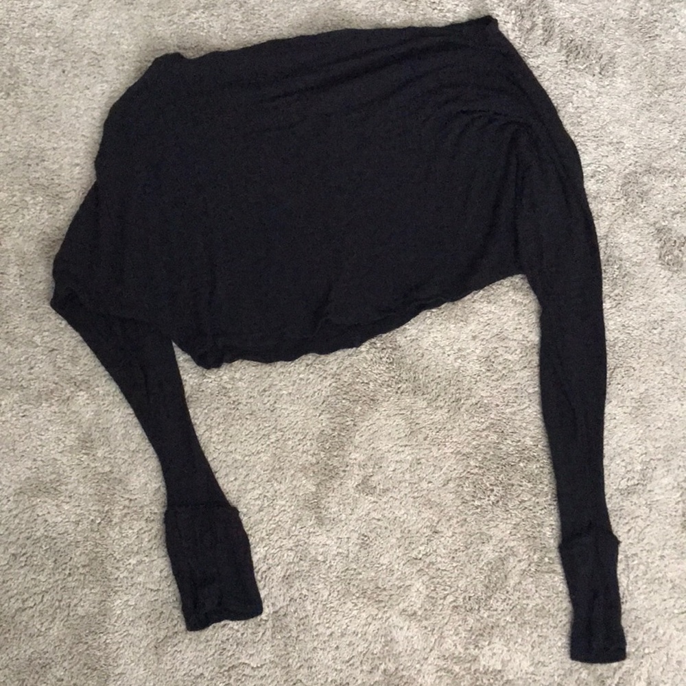 Waffle knit black off the shoulder long sleeve lounge top